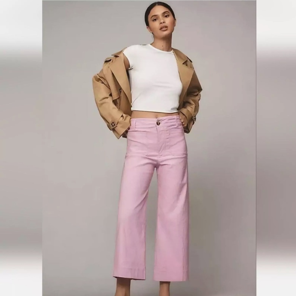 Maeve Dusty Pink High-Rise Wide-Leg Cropped Pants